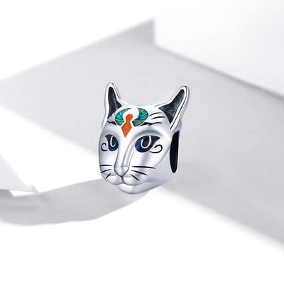 925 Sterling Silver Egyptian Cat God Bead For Diy Bracelet / Necklace