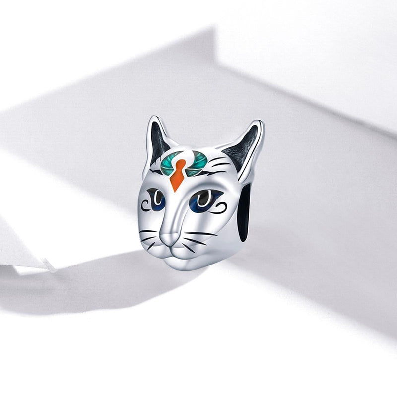 925 Sterling Silver Egyptian Cat God Bead For Diy Bracelet / Necklace