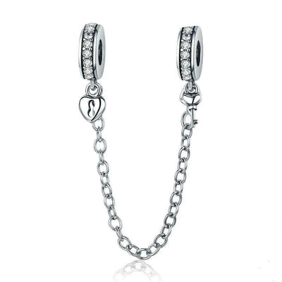 925 Sterling Silver Stackable Heart Pendant Safety Chain In