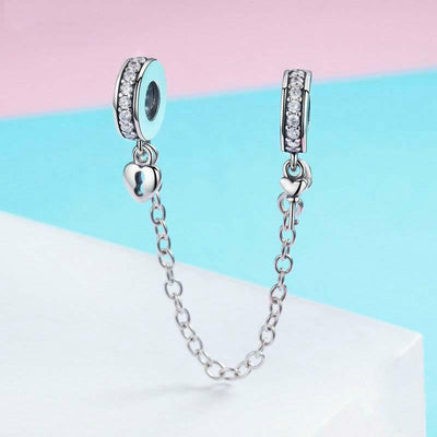 925 Sterling Silver Stackable Heart Pendant Safety Chain In