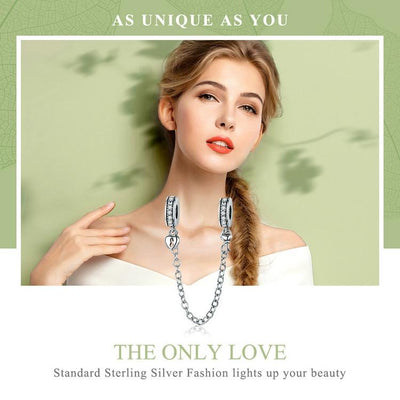 925 Sterling Silver Stackable Heart Pendant Safety Chain In