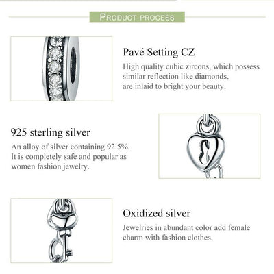 925 Sterling Silver Stackable Heart Pendant Safety Chain In