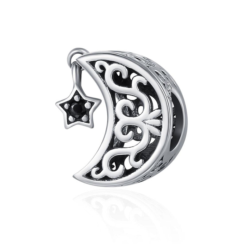 925 Sterling Silver Diy Star & Moon Bead