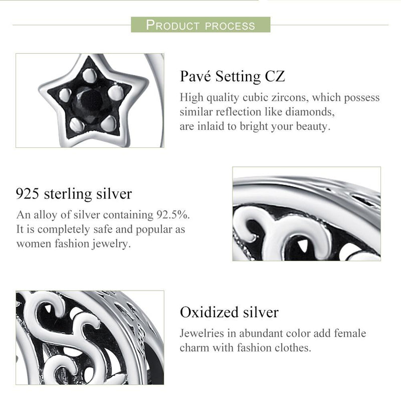 925 Sterling Silver Diy Star & Moon Bead