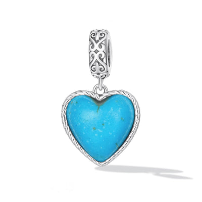 925 Sterling Silver Turquoise Heart Pendant For Diy Bracelets & Necklaces