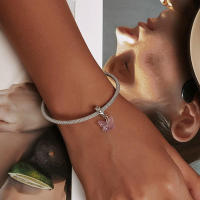 925 Sterling Silver Glazed Butterfly Pendant For Diy Bracelets & Necklaces