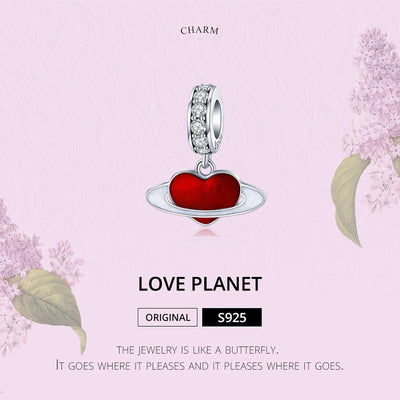925 Sterling Silver Red Love Planet Pendant For Diy Bracelets