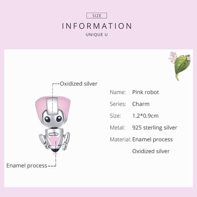 925 Sterling Silver Pink Robot Beads For Diy Bracelets & Necklaces