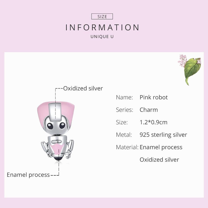 925 Sterling Silver Pink Robot Beads For Diy Bracelets & Necklaces