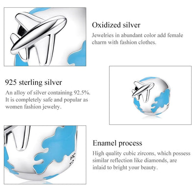 925 Sterling Silver World Travel Beads For Bracelet / Necklace