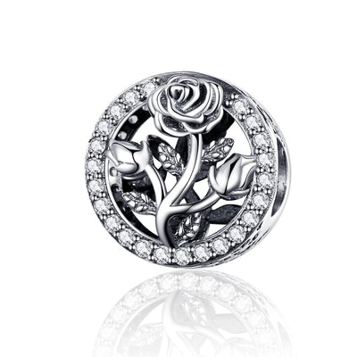 925 Sterling Silver Rose Beaded Bracelet Charm