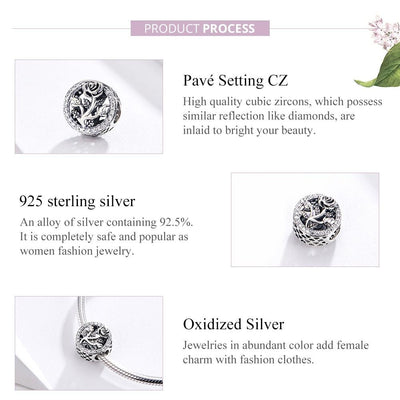 925 Sterling Silver Rose Beaded Bracelet Charm