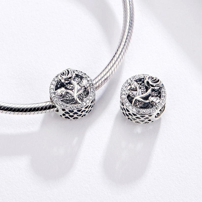 925 Sterling Silver Rose Beaded Bracelet Charm