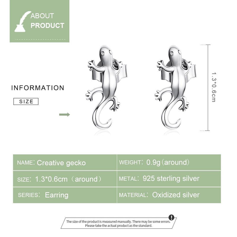 925 Sterling Silver Gecko Ear Studs Earrings For Women