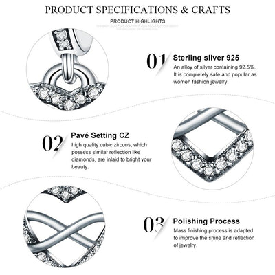 925 Sterling Silver Heart Diamond Pendant For Bracelet Or Necklace