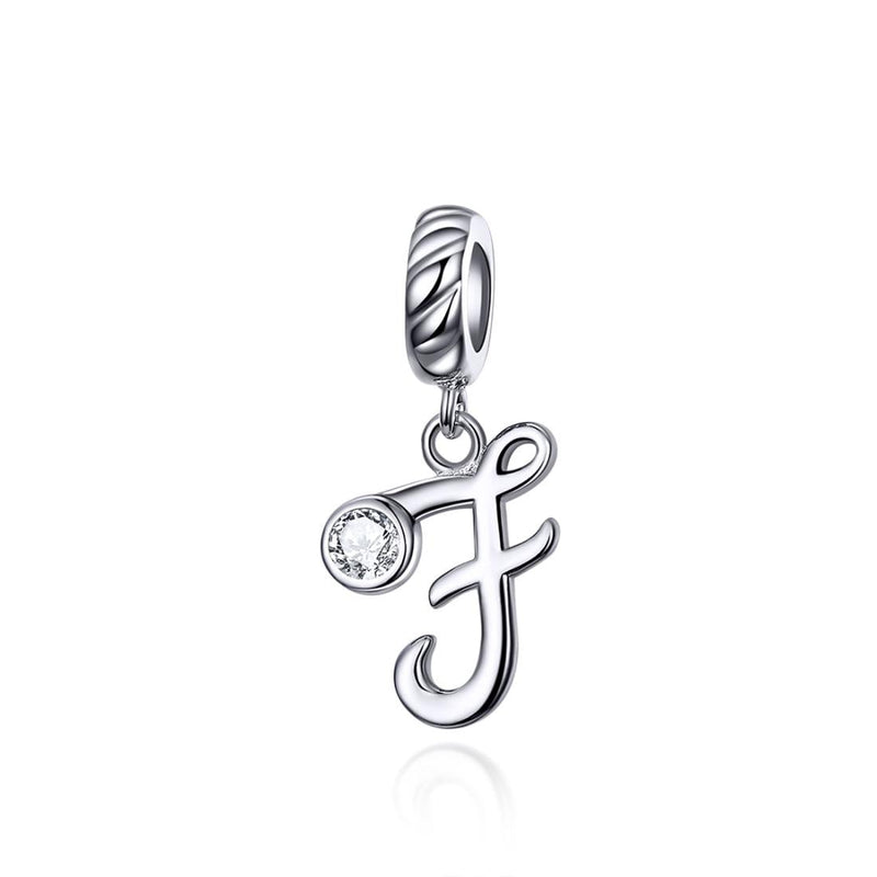 925 Sterling Silver Personalized Letter Pendant For Diy Bracelets And Necklaces Style - F