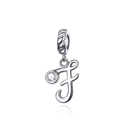 925 Sterling Silver Personalized Letter Pendant For Diy Bracelets And Necklaces Style - F