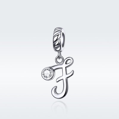 925 Sterling Silver Personalized Letter Pendant For Diy Bracelets And Necklaces Style - F