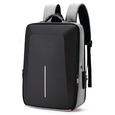 Anti-Theft Hard Shell Backpack For Men With Alloy Frame - Gray