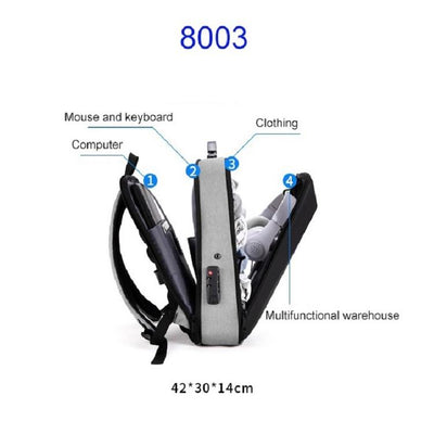 Anti-Theft Hard Shell Backpack For Men With Alloy Frame - Gray