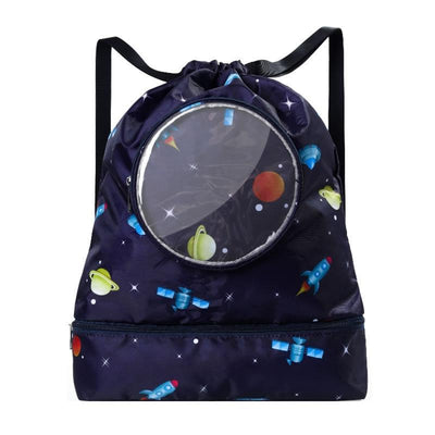 Blue Waterproof Drawstring Beach Bag L Size For Kids Wet & Dry Separation Shoulder Strap - Blue L