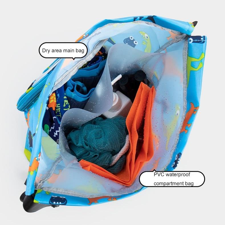 Blue Waterproof Drawstring Beach Bag L Size For Kids Wet & Dry Separation Shoulder Strap - Blue L