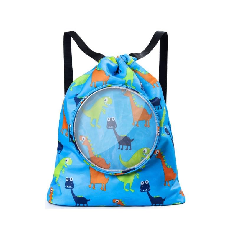 Blue Waterproof Drawstring Beach Bag L Size For Kids Wet & Dry Separation Shoulder Strap - Blue L
