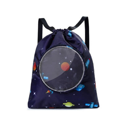 Blue Waterproof Drawstring Beach Bag L Size For Kids Wet & Dry Separation Shoulder Strap - Blue L