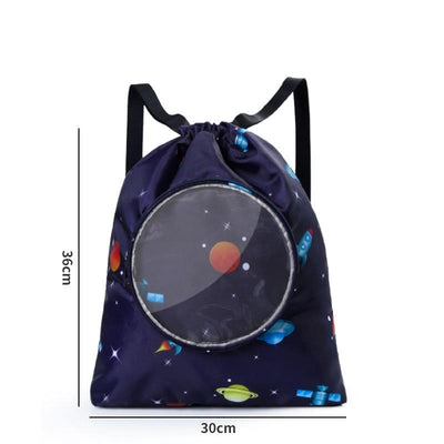 Blue Waterproof Drawstring Beach Bag L Size For Kids Wet & Dry Separation Shoulder Strap - Blue L