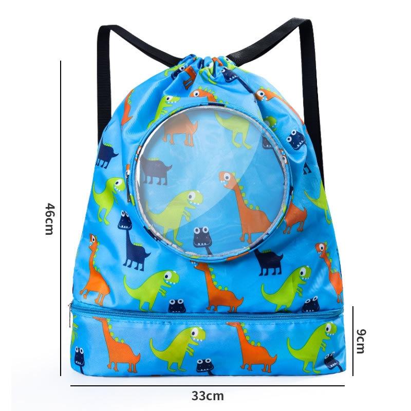 Blue Waterproof Drawstring Beach Bag L Size For Kids Wet & Dry Separation Shoulder Strap - Blue L