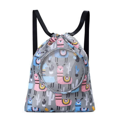 Blue Waterproof Drawstring Beach Bag L Size For Kids Wet & Dry Separation Shoulder Strap - Blue L