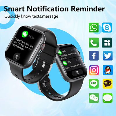 2.1 Inch Screen Smart Watch With Blood Sugar / Blood Oxygen Monitoring / Sos Alarm / 100+ Sports Modes - Black 3-Bead Steel - Black Leather
