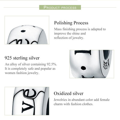 925 Sterling Silver Love Heart Beads Perfect Gift!