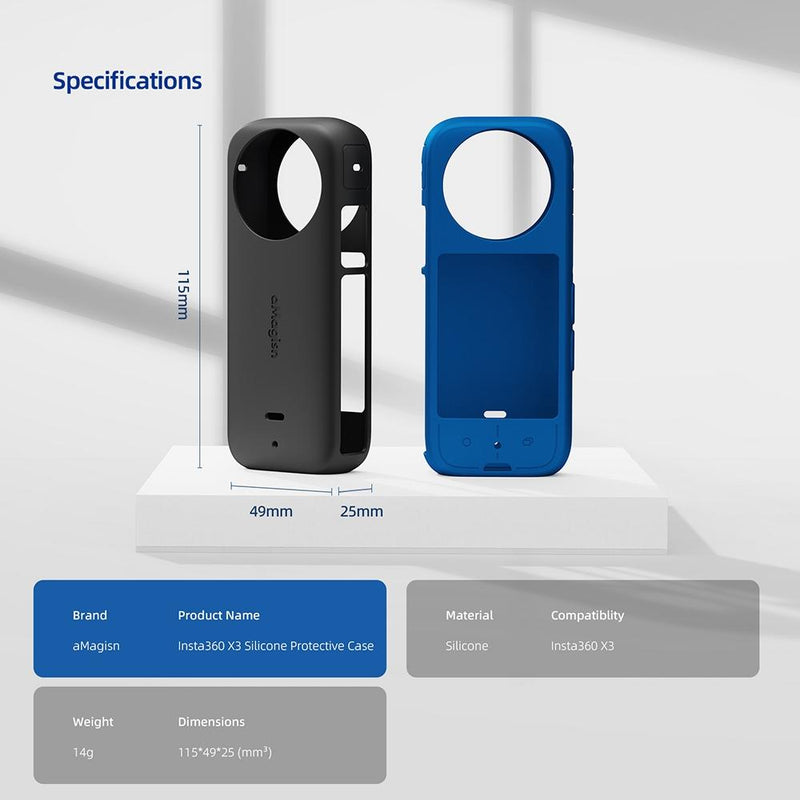 Amagisn Silicone Protective Cover for Insta360 X3 Body - Lens Case (Blue)