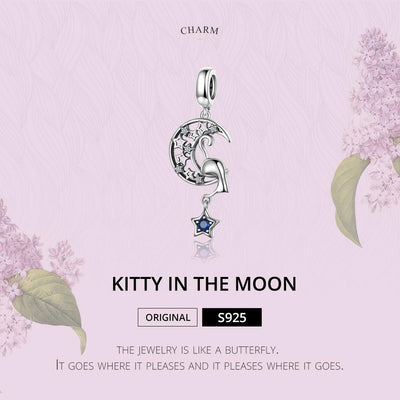 925 Sterling Silver Moon Cat Pendant For Bracelet Or Necklace