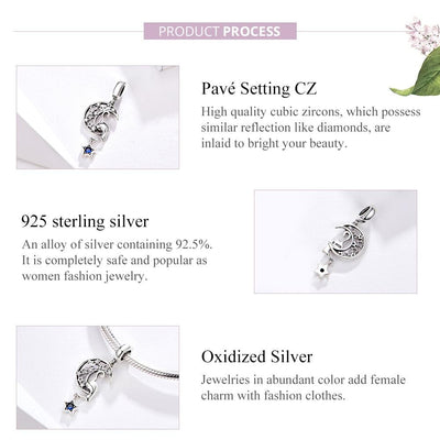 925 Sterling Silver Moon Cat Pendant For Bracelet Or Necklace