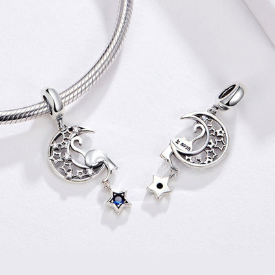 925 Sterling Silver Moon Cat Pendant For Bracelet Or Necklace