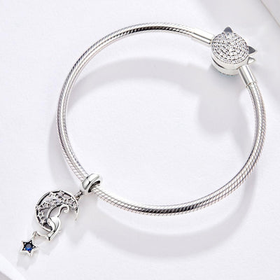 925 Sterling Silver Moon Cat Pendant For Bracelet Or Necklace