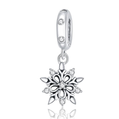 925 Sterling Silver Sparkling Snowflake Pendant For Diy Bracelets & Necklaces