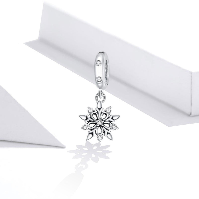 925 Sterling Silver Sparkling Snowflake Pendant For Diy Bracelets & Necklaces