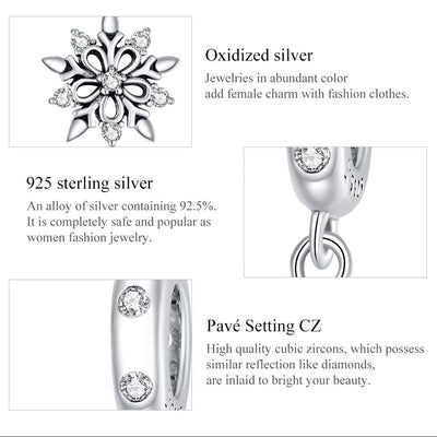 925 Sterling Silver Sparkling Snowflake Pendant For Diy Bracelets & Necklaces