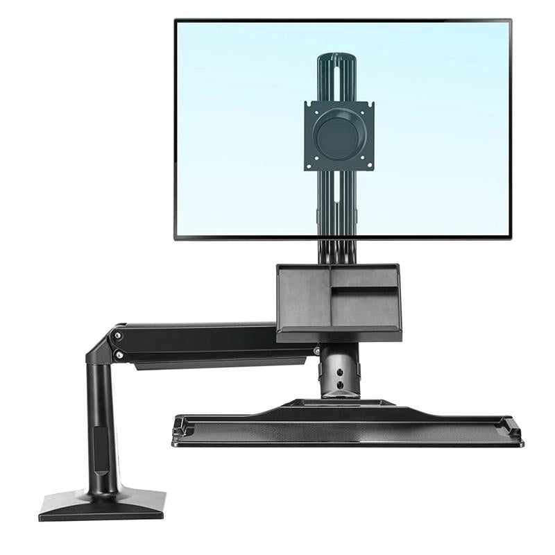 Ergonomic 19-27 Inch Monitor Holder with Foldable Keyboard Tray Full Motion Sit-stand Workstation