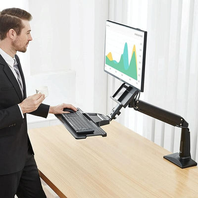 Ergonomic 19-27 Inch Monitor Holder with Foldable Keyboard Tray Full Motion Sit-stand Workstation