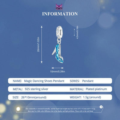 925 Sterling Silver Blue Magic Dance Shoes Necklace Pendant