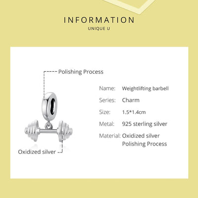 925 Sterling Silver Weightlifting Barbell Pendant For Bracelets / Necklaces