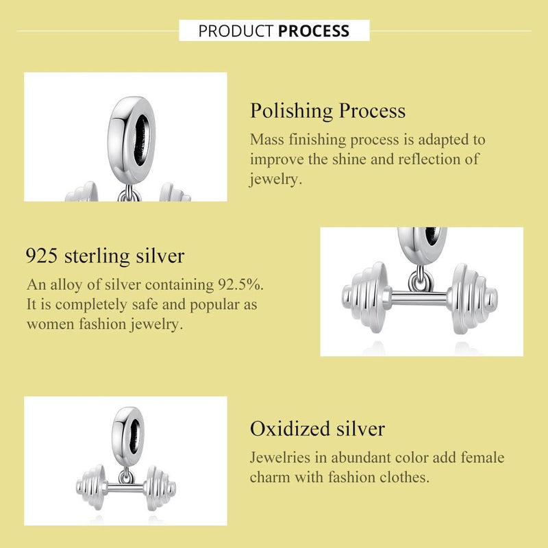 925 Sterling Silver Weightlifting Barbell Pendant For Bracelets / Necklaces