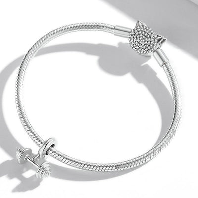 925 Sterling Silver Weightlifting Barbell Pendant For Bracelets / Necklaces