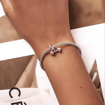 925 Sterling Silver Weightlifting Barbell Pendant For Bracelets / Necklaces