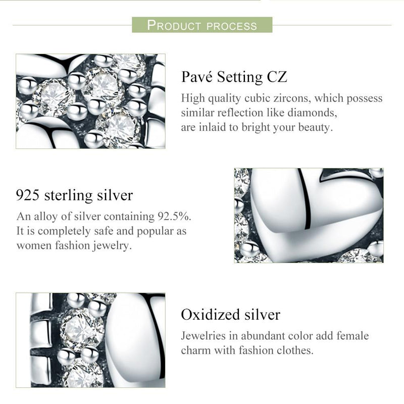 925 Sterling Silver Shiny Heart Beads For Diy Bracelets & Necklaces