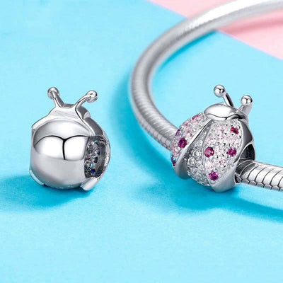 925 Sterling Silver Ladybug Pink Cz Insect Charm For Diy Bracelets